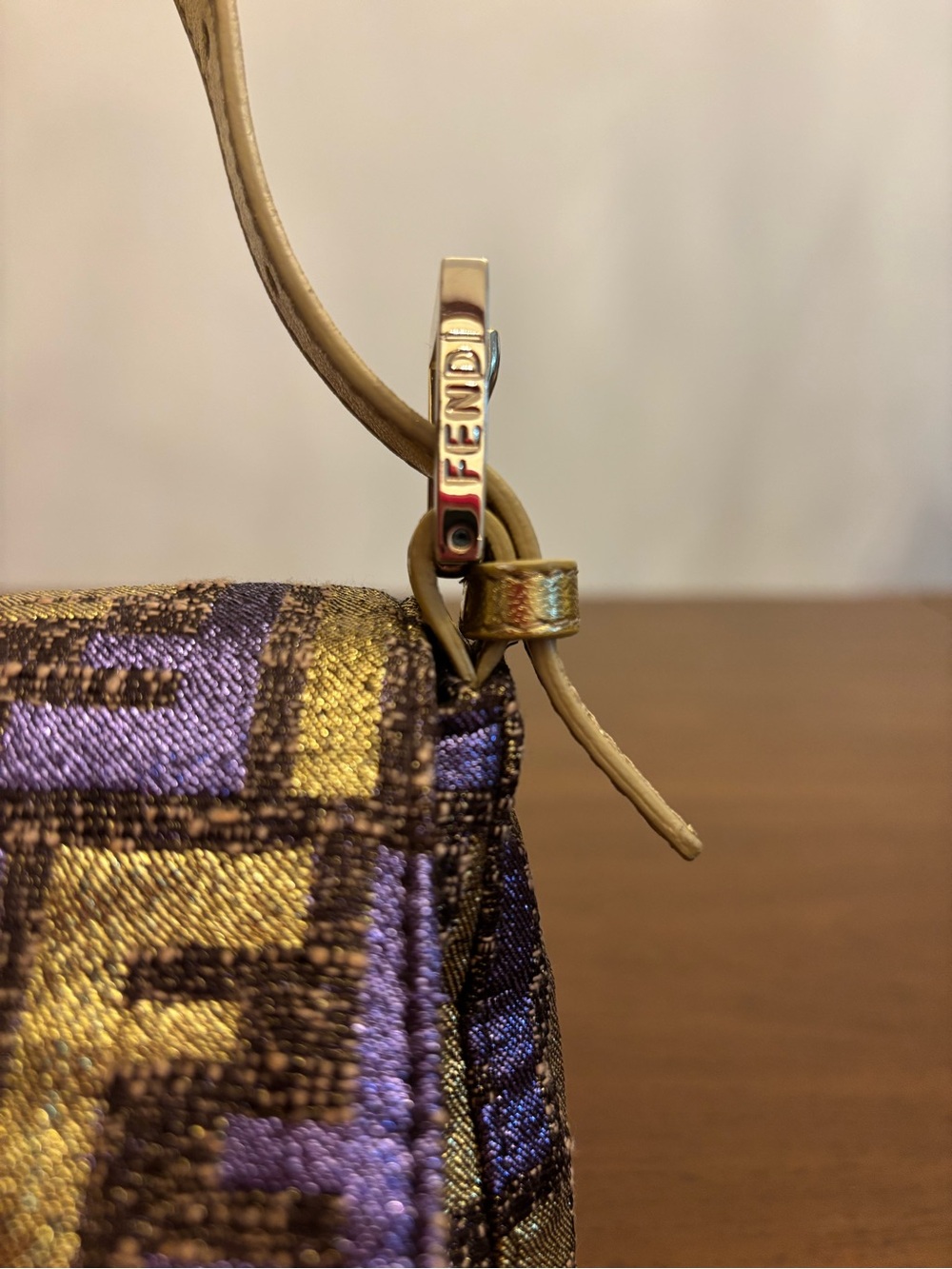 Authentic Fendi Purple and Gold FF Baguette Shoulder Bag with crystal buckle - Picture 4 of 9